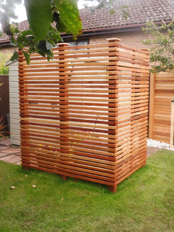 Hand made cedar screen, private garden Ely
