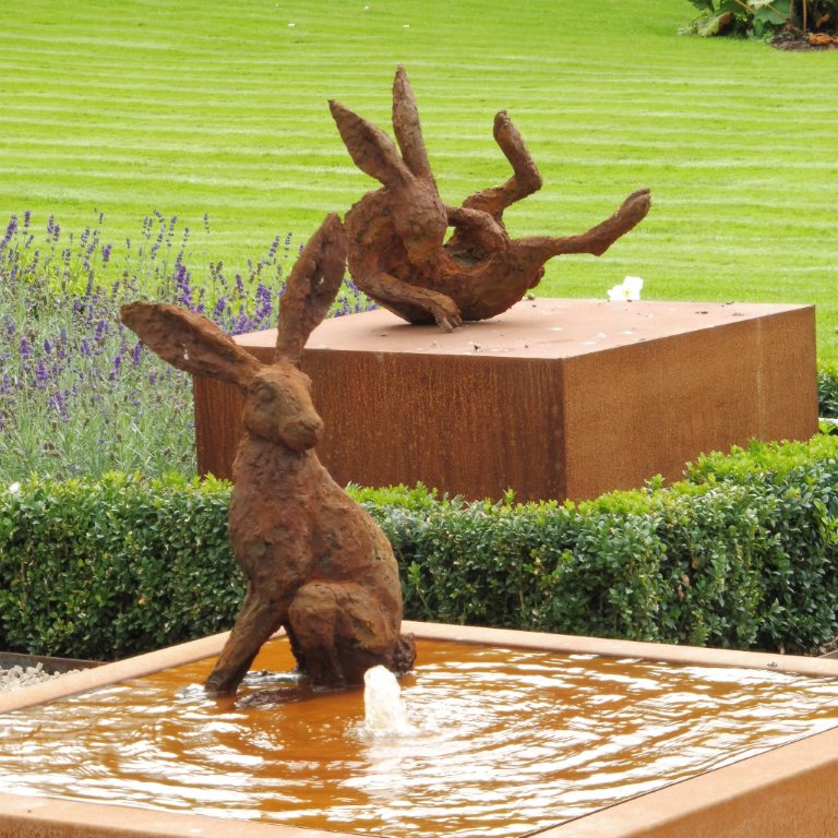 Large hare sculptures